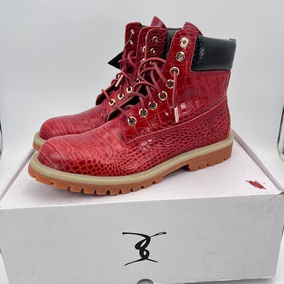 Sycamore Style Construct Obsidian Men Size 12 Red Embossed Leather Lug Boot - Picture 1 of 16